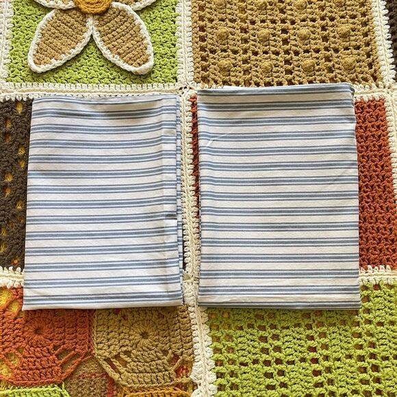 Set‎ Of Ralph Lauren Claudine Blue Stripe King Pillowcase French Country Ticking - Picture 1 of 11